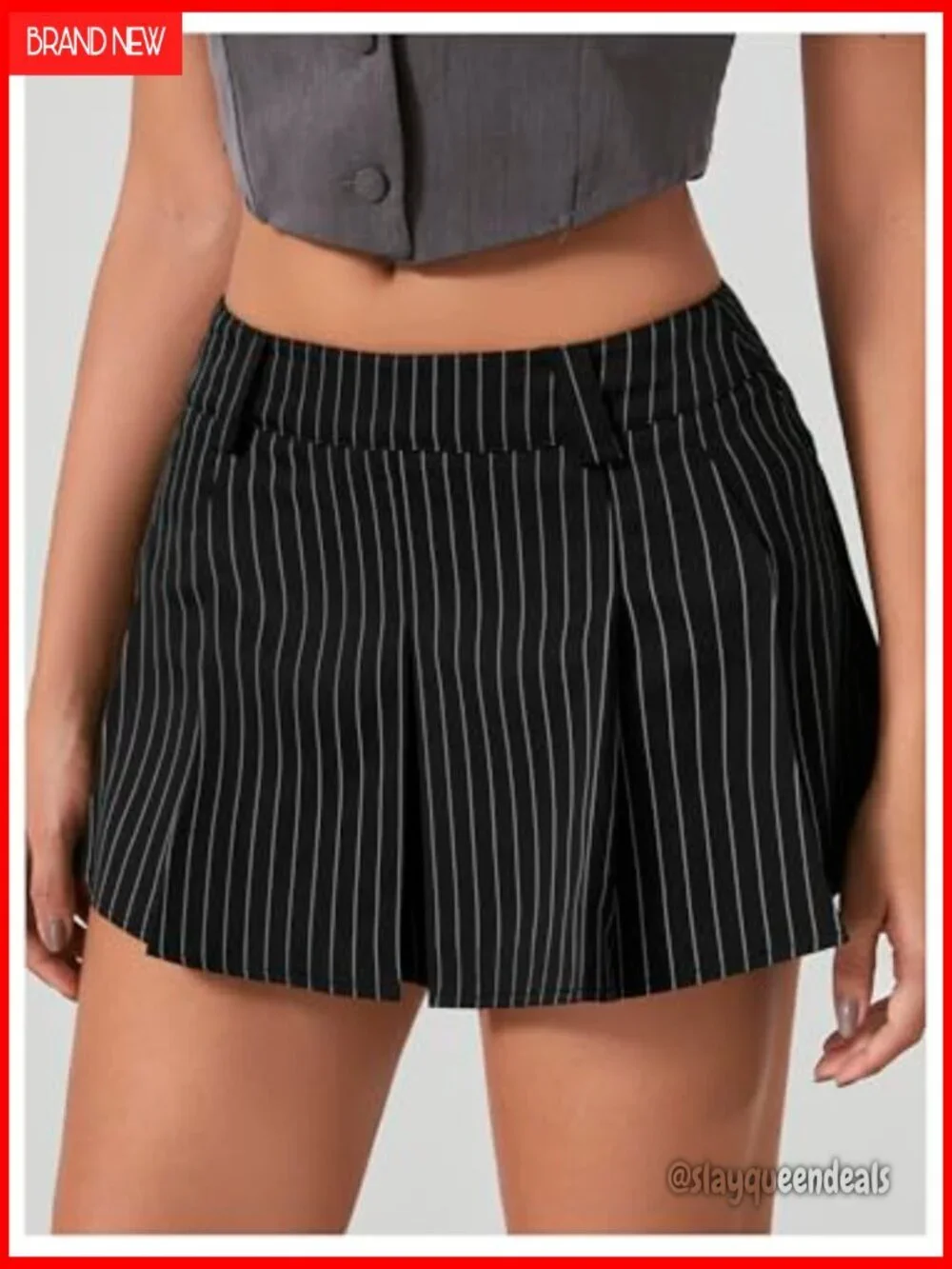 Striped Pleated Mini Skirt Low Waist Skater Style Y2K Trend